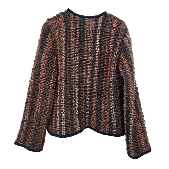 HANDMADE MULTI-COLOR BOHO WEAVED BUTTON FRONT LONG SLEEVE CARDIGAN SWEATER - Picture 2 of 4